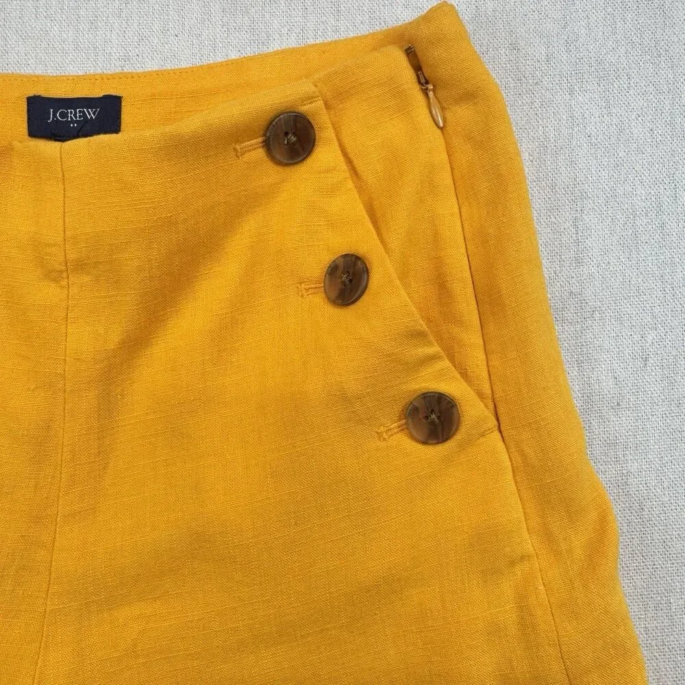 J.Crew NWT Women’s Linen Blend Sailor Shorts Yellow High Rise Size 00 Button